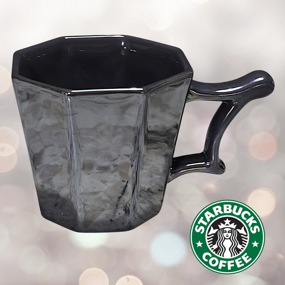 Starbucks 2013 Octagon Iridescent‎ Metallic Ceramic Mug Gunmetal 14oz